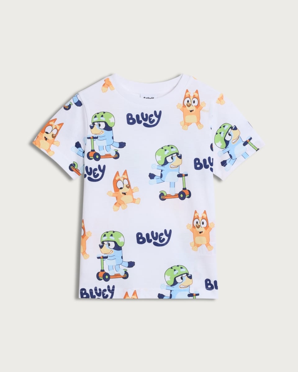 image 1 of Bluey Pure Cotton Scooter Print T-Shirt in White