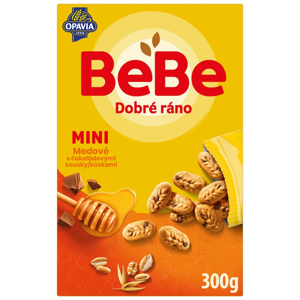 Opavia sušenky BeBe Dobré Ráno mini medové s čokoládovými kousky 300g