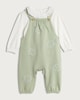 image 1 of F&F Baby 2-Piece Cotton Rich Floral Embroidered Dungarees and Bodysuit Set in Green