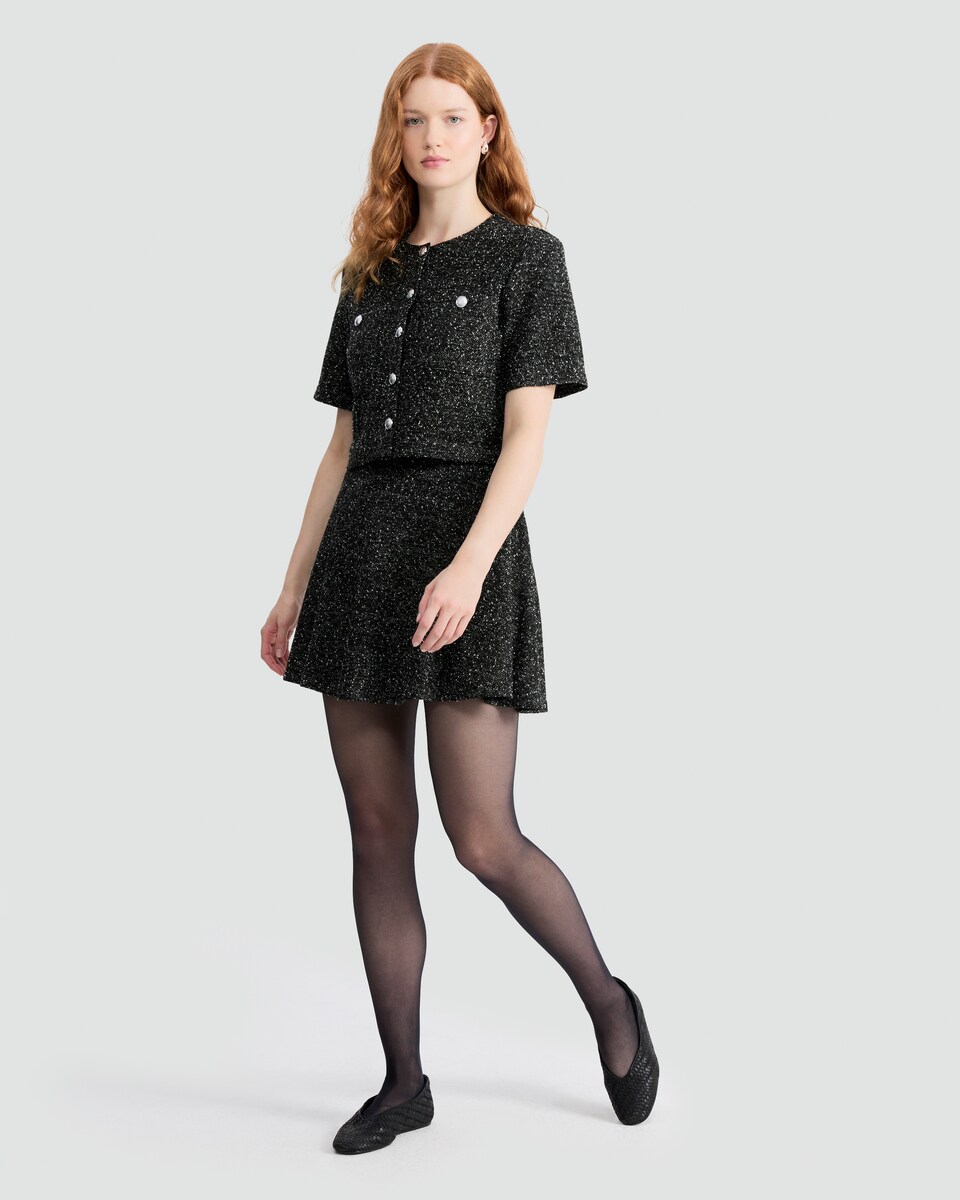 image 1 of F&F Boucle Textured A Line Co-ord Skirt in Multi Black White