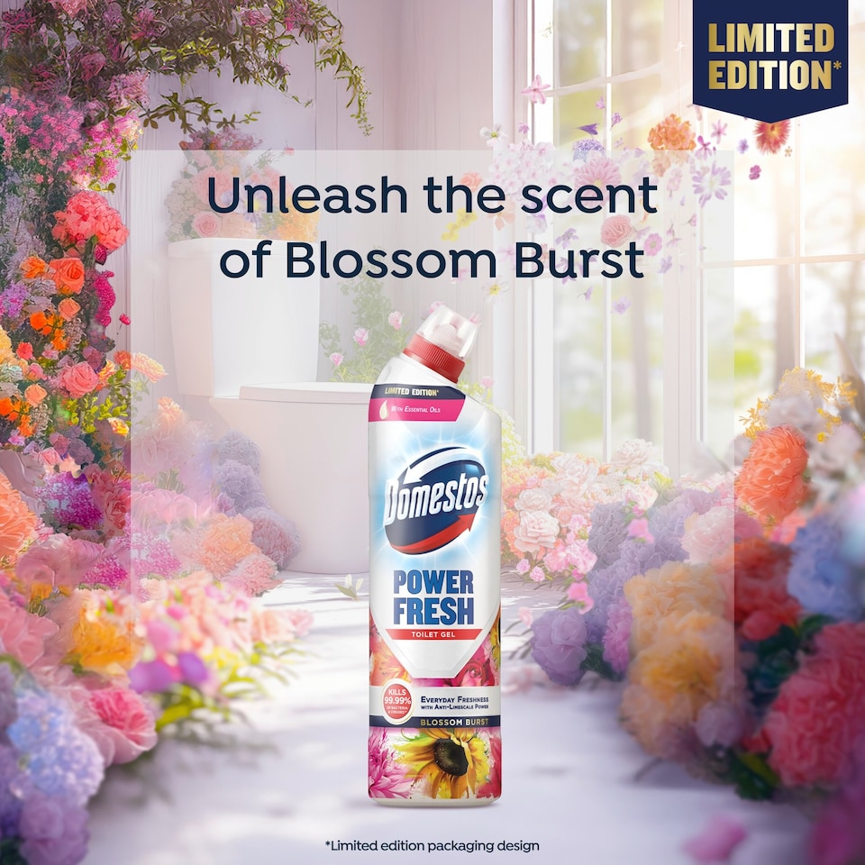 image 1 of Domestos Power Fresh Toilet Gel Blossom Burst Limited Edition 750ml 