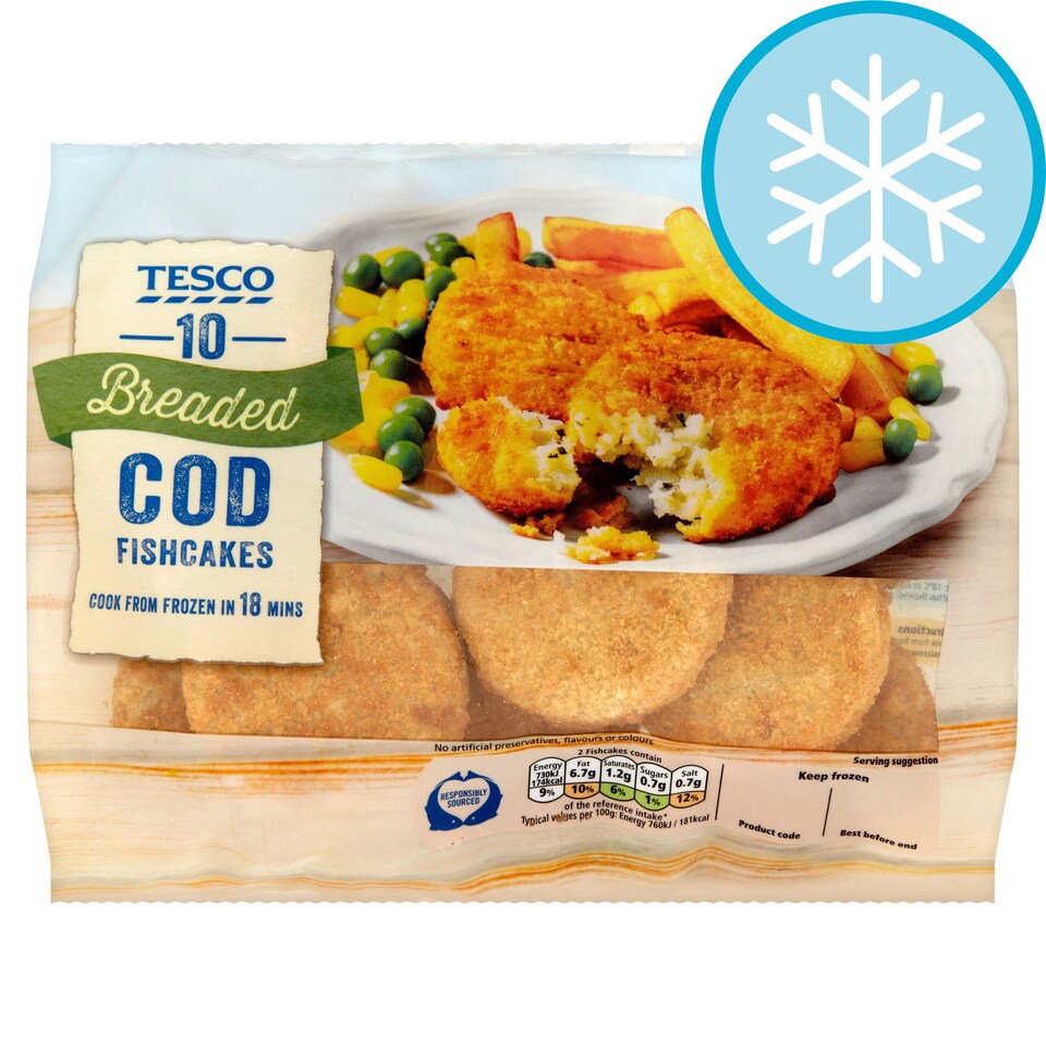 Tesco 10 Cod Fish Cakes 500G