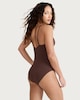 image 4 of F&F Textured Metal V Neck Plunge Tummy Control Swimsuit in Chocolate