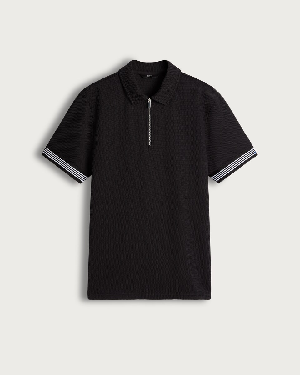 The F&F Edit Textured Zip Neck Polo Shirt in Black