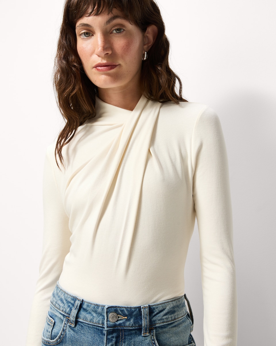 image 1 of F&F Long Sleeved Twist Front Top in Cream
