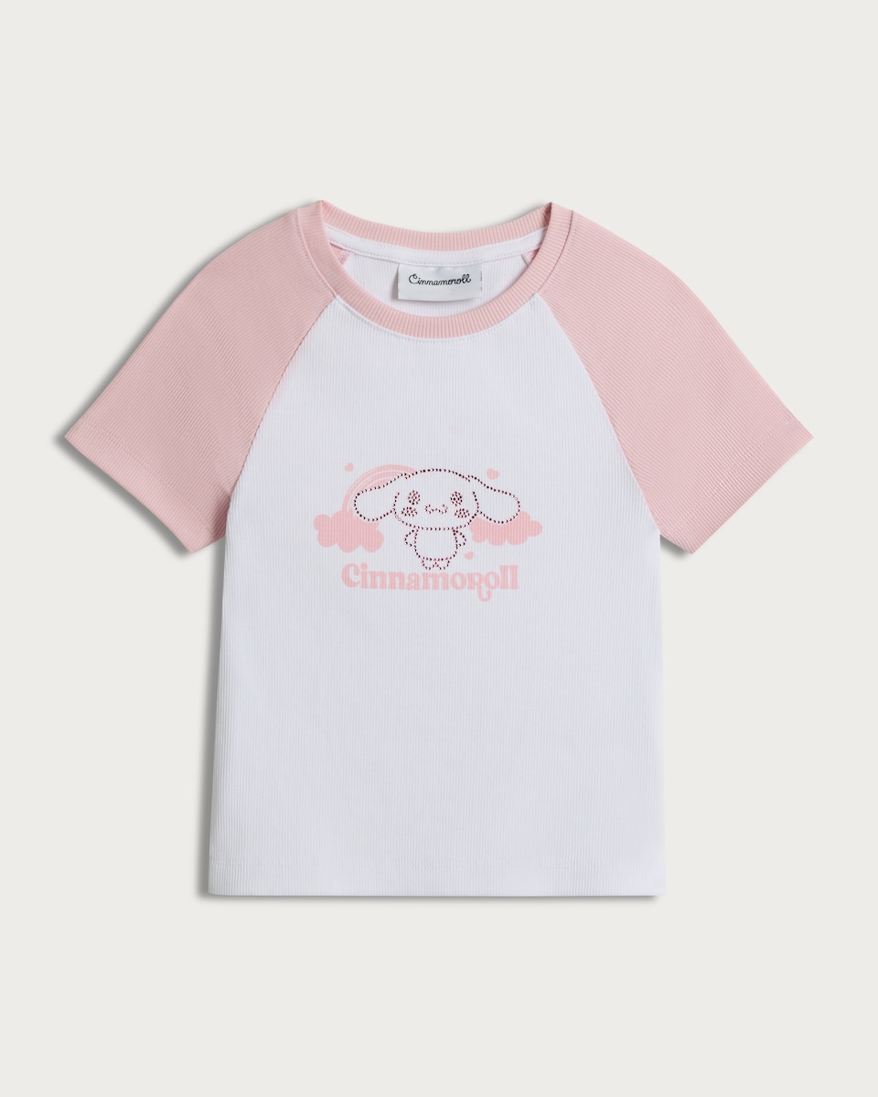 image 1 of Cinnamoroll Cotton Rich Ribbed Short Sleeved T-Shirt in White