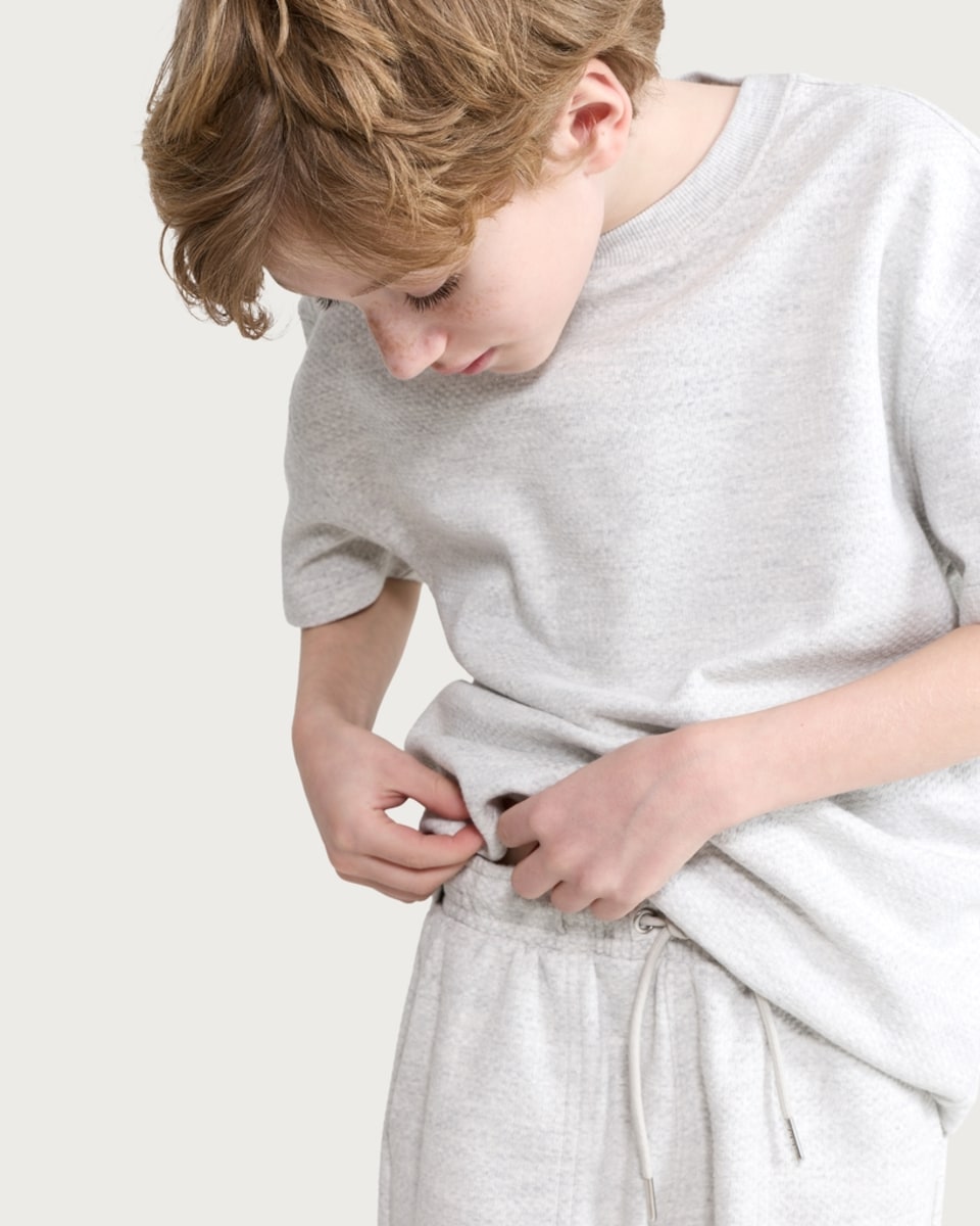 image 1 of F&F Boys 2-Piece Waffle Textured T-Shirt and Shorts in Grey Marl