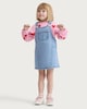 image 1 of F&F Girls 2-Piece Cotton Rich Heart Print Sweatshirt and Denim Pinafore Dress Set in Blue