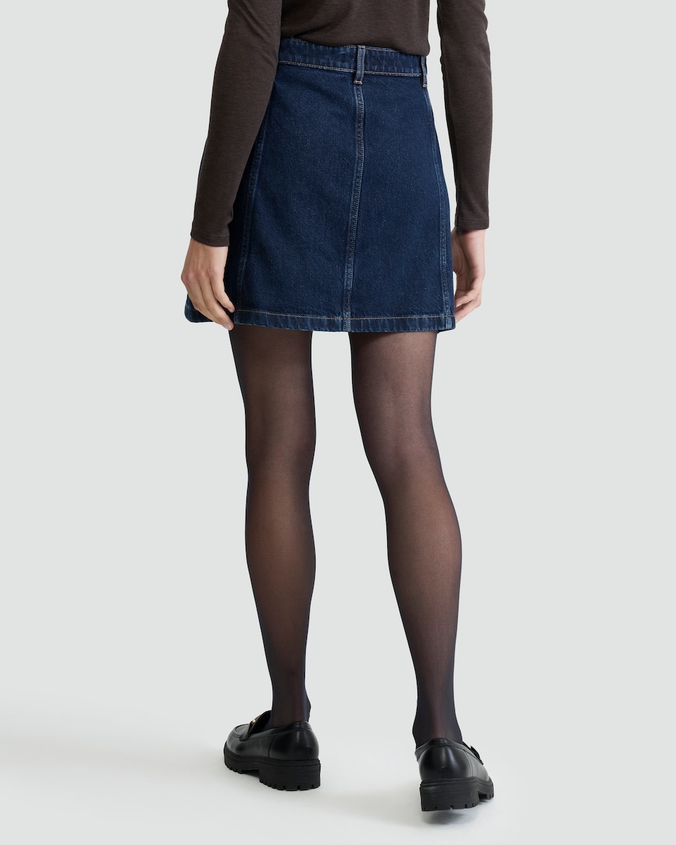 image 1 of The F&F Edit Denim Button-Front Skirt in Navy