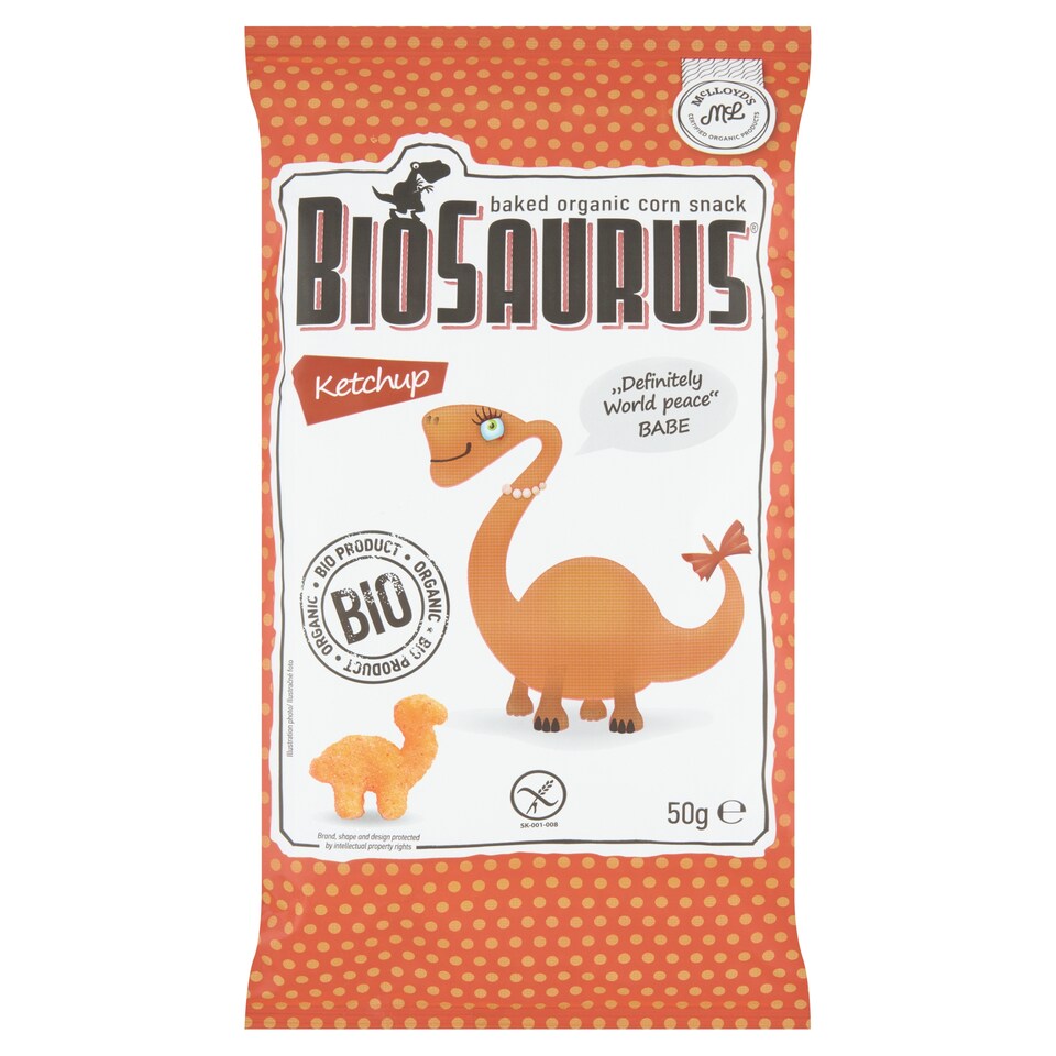 BioSaurus Bio kukuřičný snack s kečupovou příchutí 50g