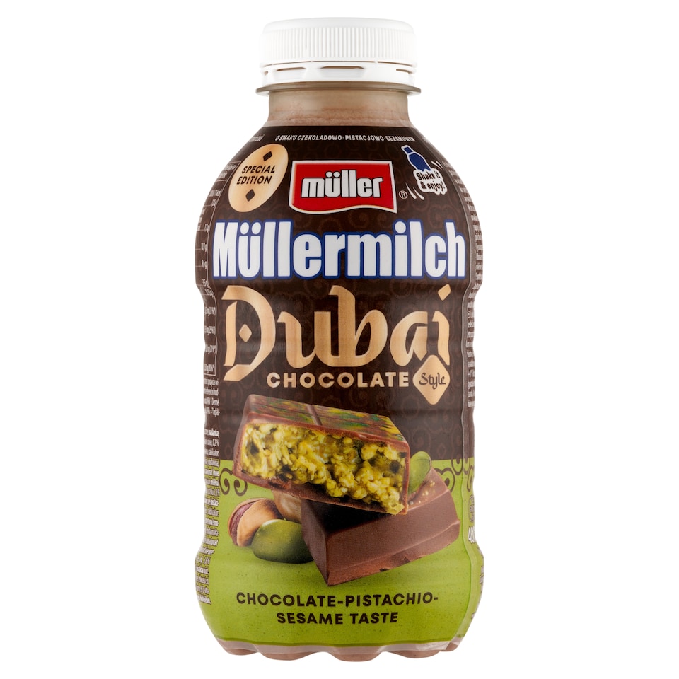 Müller Müllermilch Dubai Style csokoládés-pisztáciás-szezámmagos ízesítésű zsírszegény tejital 400 g