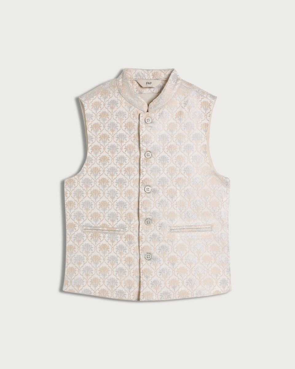 image 1 of F&F Boys Jacquard Button Up Waistcoat in Pink