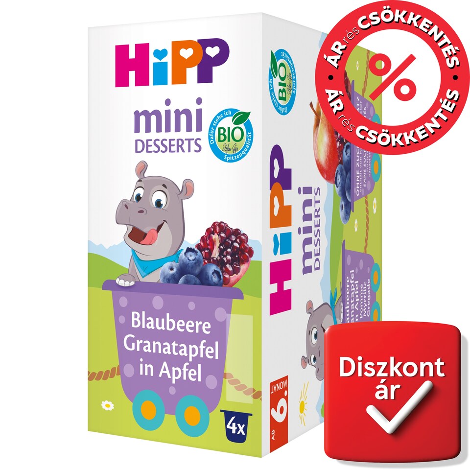 HiPP Organic Fruit Preparation Blueberry-Pomegranate-Apple Baby Dessert 6 months+ 4 x 100 g (400 g)