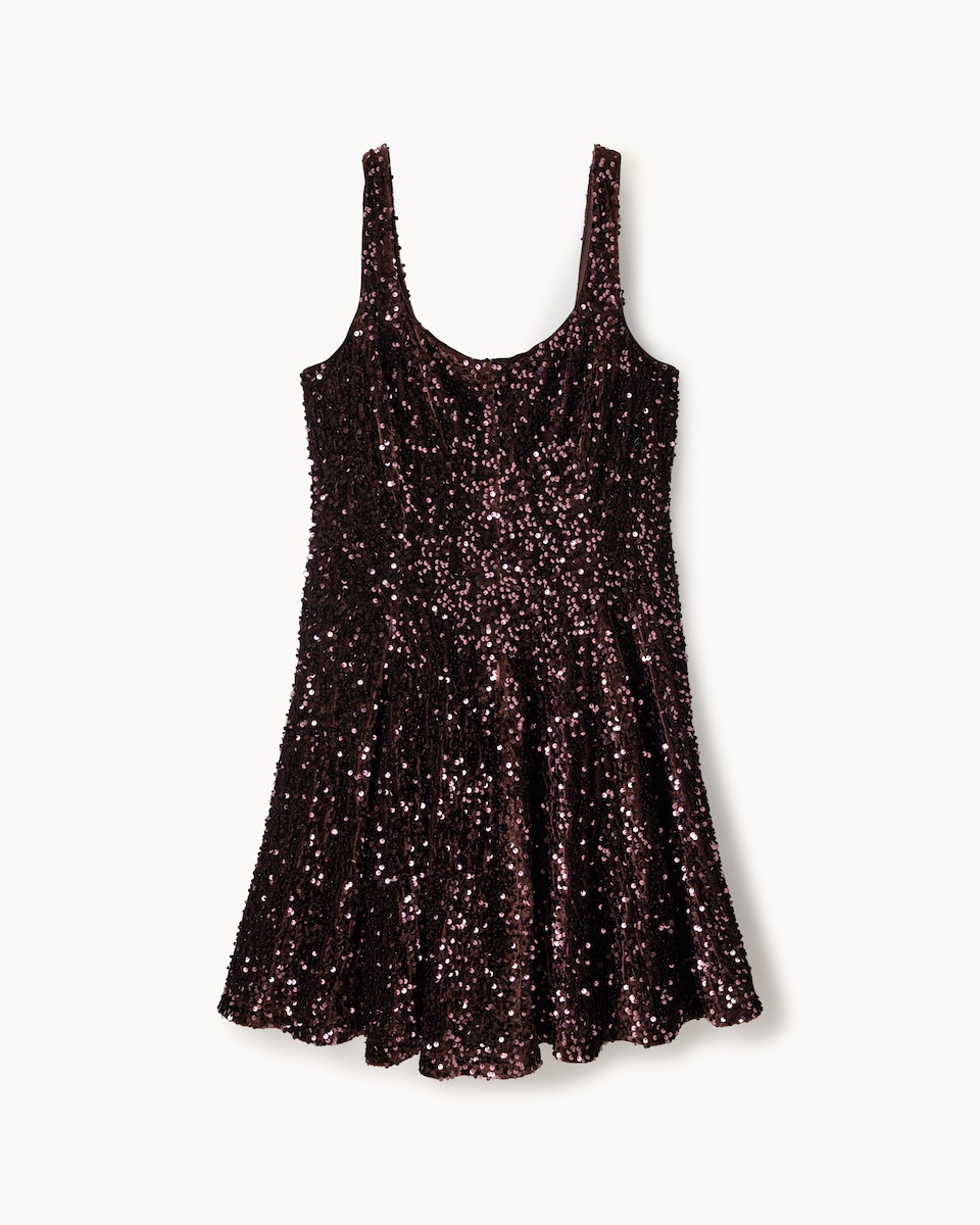 image 1 of F&F Velvet Sequin Square Neck Mini Dress in Burgundy