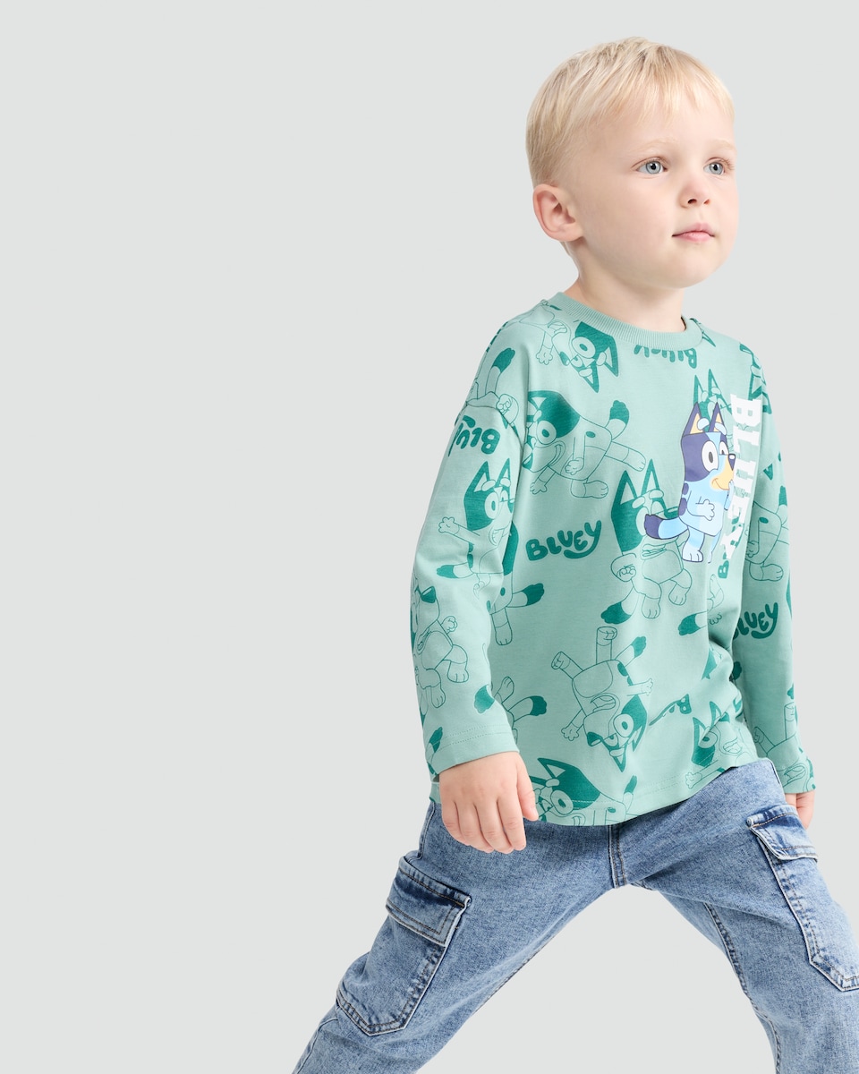 image 1 of Bluey Pure Cotton Long Sleeved T-Shirt in Green