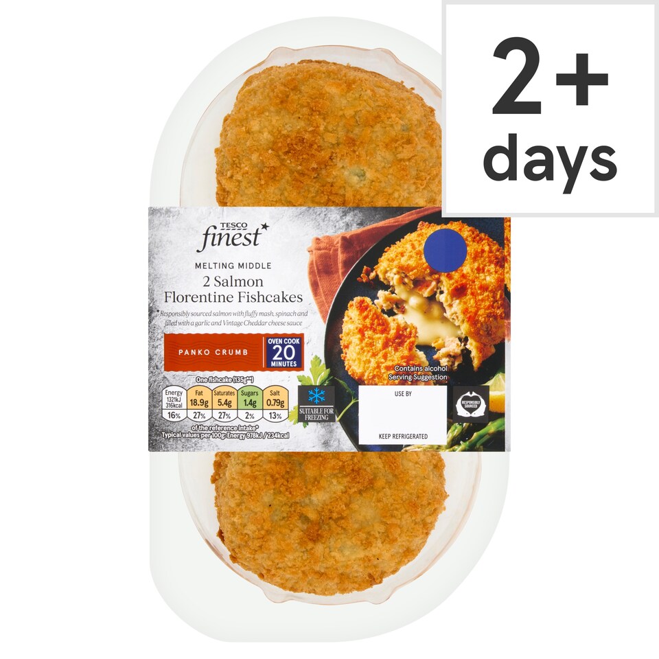 Tesco Finest 2 Salmon Florentine Fishcake 290G