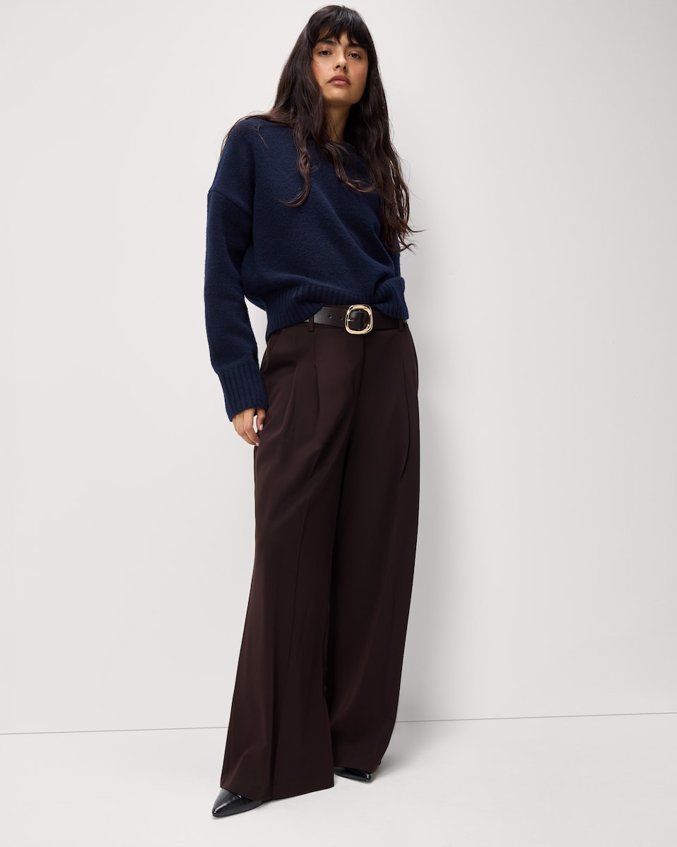 image 1 of F&F Pleated Wide Leg Belted Trousers in Chocolate
