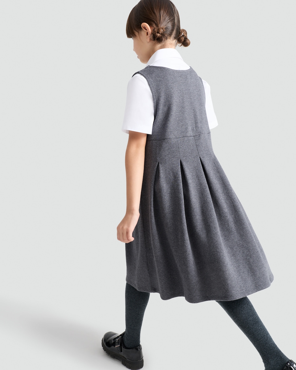 image 1 of F&F School Girls Cotton Rich Bow Detail Pinafore in Grey