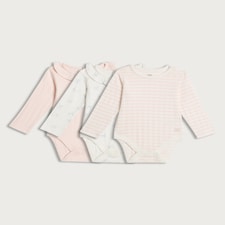 F&F Baby 3-Pack Pure Cotton Pointelle Long Sleeved Bodysuits in Pink