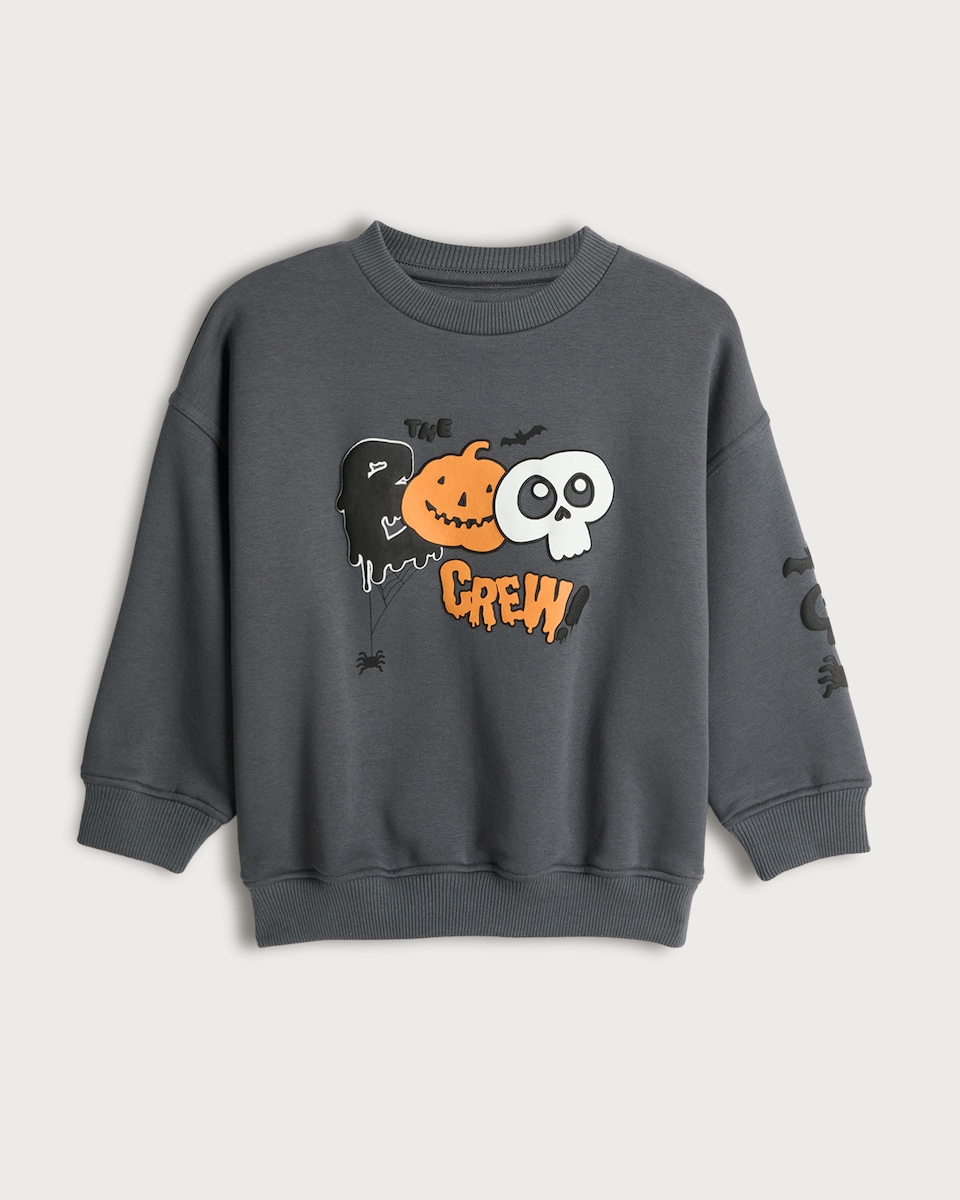 image 1 of F&F Boys Cotton Rich The Boo Crew Print Sweatshirt in Grey