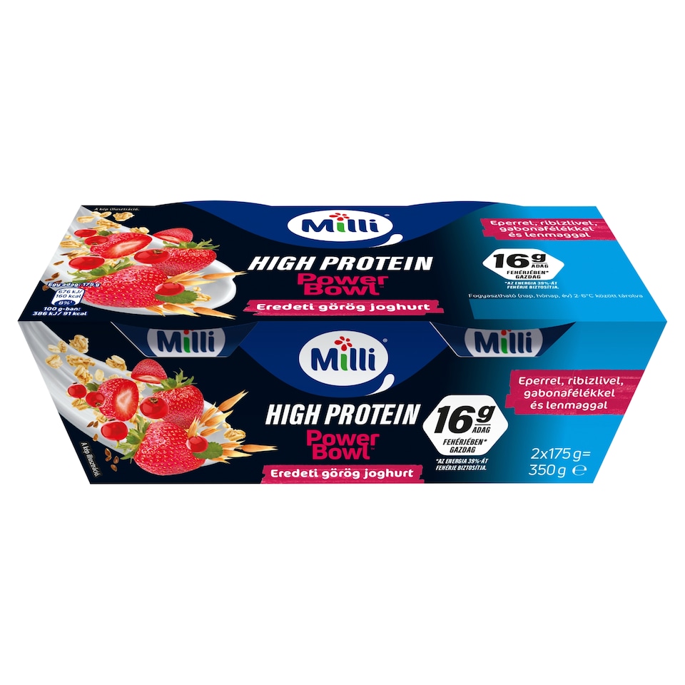Milli Power Bowl Low-Fat Original Greek Cream Yogurt with Strawberries & Currants 2 x 175 g (350 g)