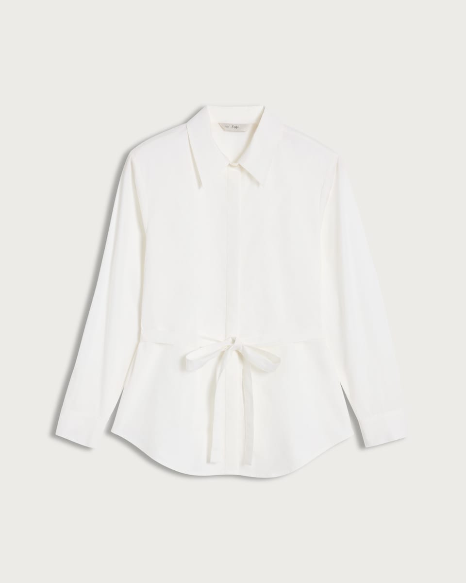 image 1 of F&F Pure Cotton Belted Long Sleeved Shirt in White