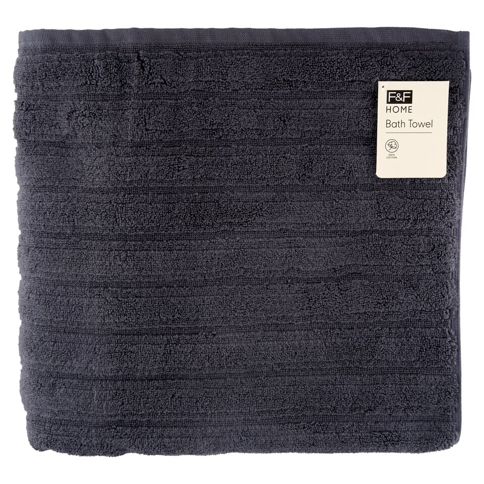 F&F Home Blue Charcoal Ribbed Bath Towel 70 cm x 130 cm
