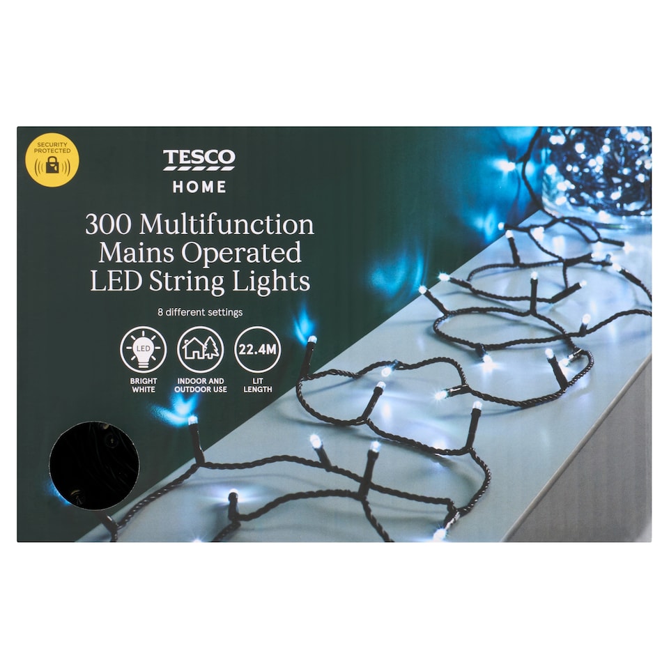 image 1 of Tesco 300 Multifunction Bright White String LED Christmas Lights