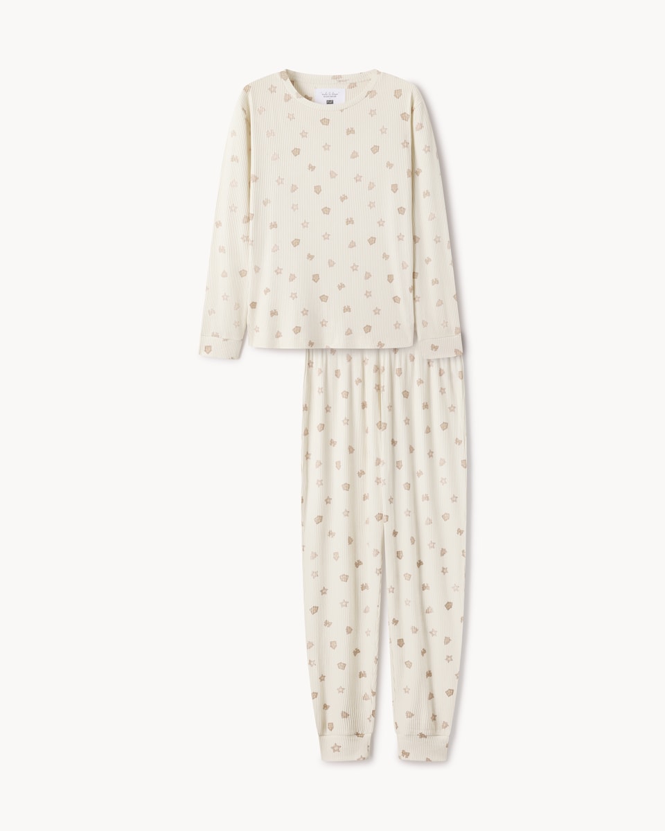 image 1 of Christmas Textured Gingerbread Top and Bottoms Pyjama Set in Cream