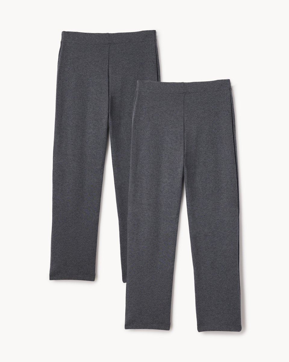 image 1 of F&F Girls School 2 Pack Cotton Rich Straight Leg Trousers in Grey