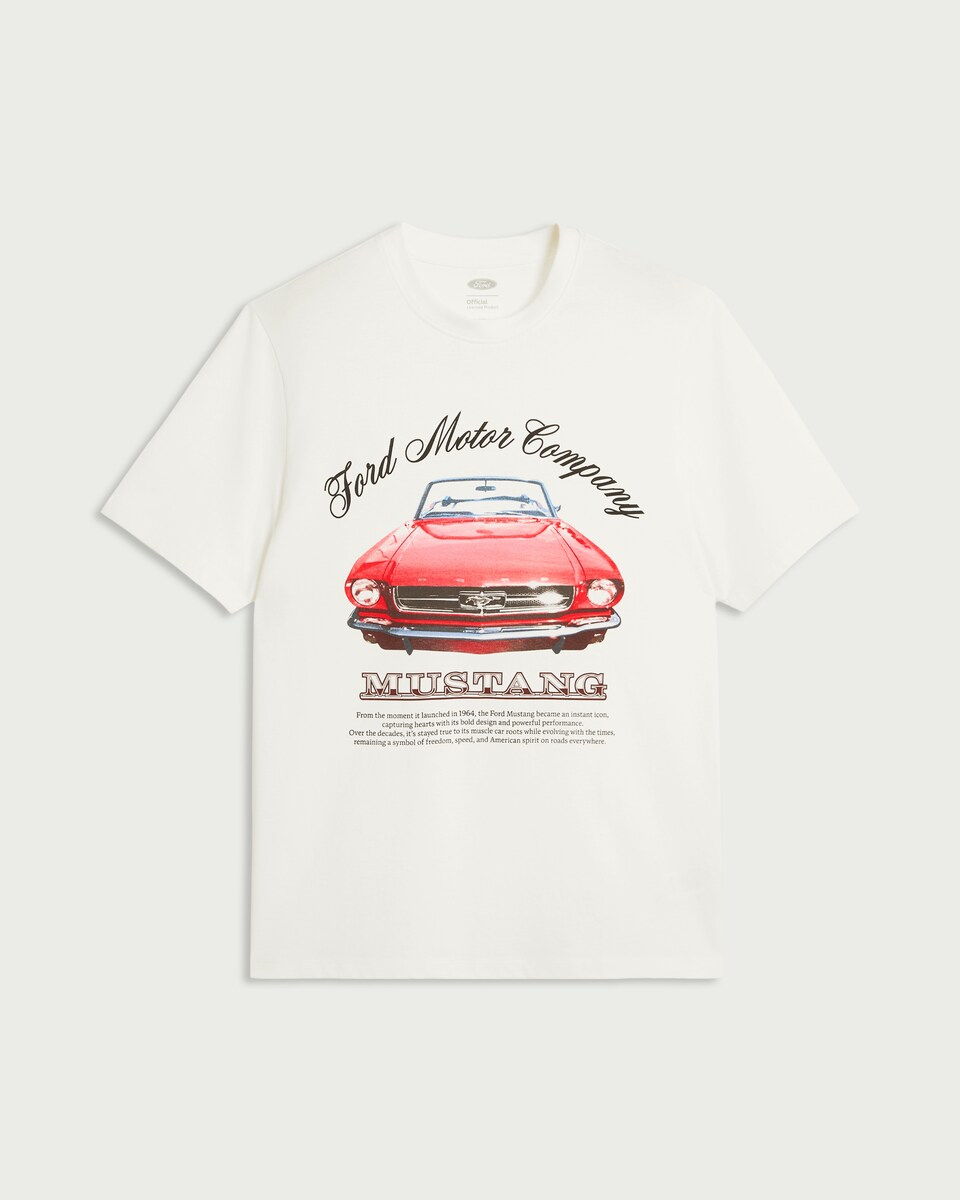image 1 of Ford Mustang Pure Cotton Print T-Shirt in White