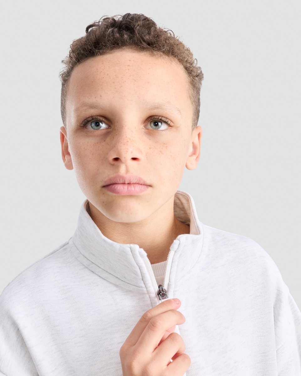 image 1 of F&F Boys Cotton Rich Half Zip Sweatshirt in Grey