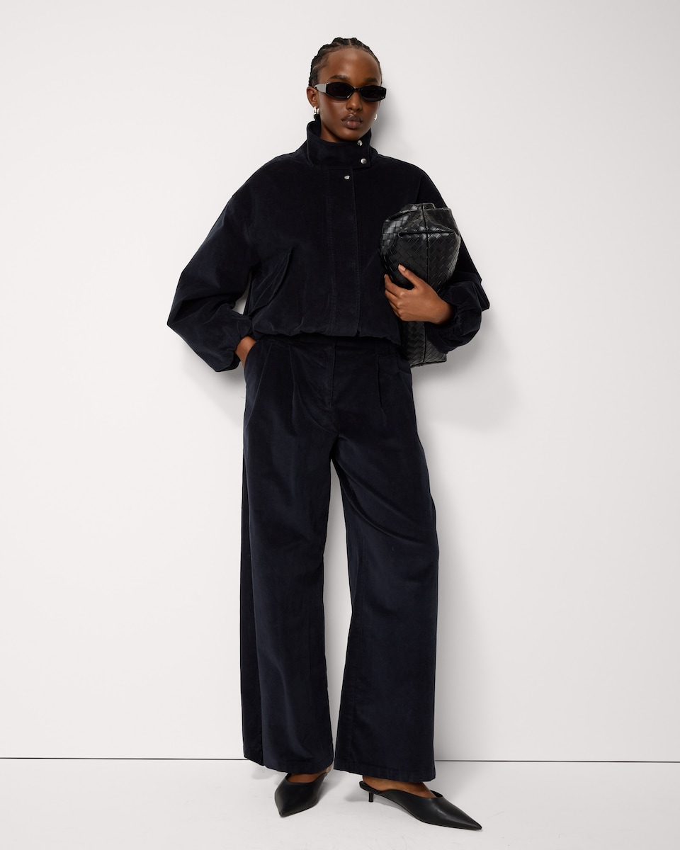 image 1 of F&F Pleated Corduroy Wide Leg Trousers in Navy