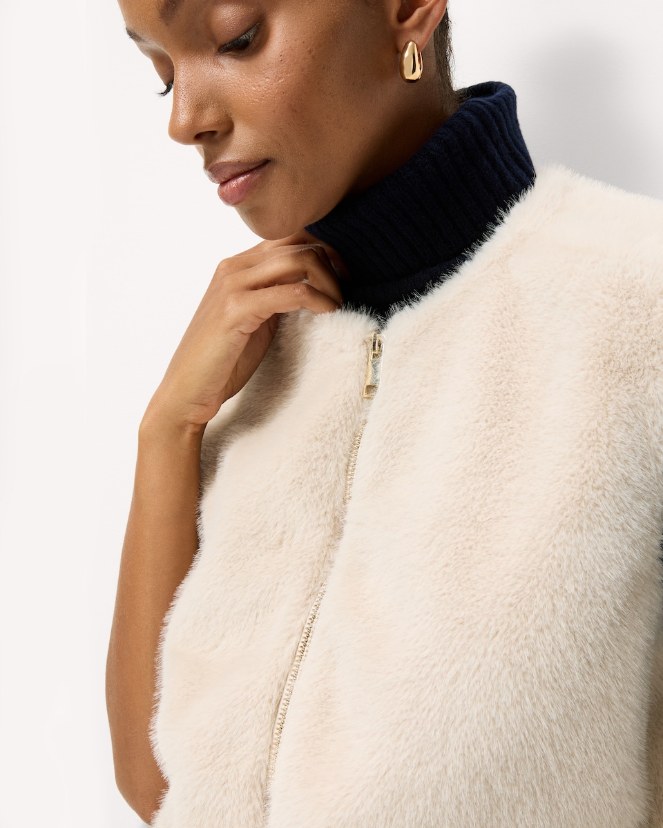 image 1 of F&F Faux Fur Zip Up Gilet in Cream
