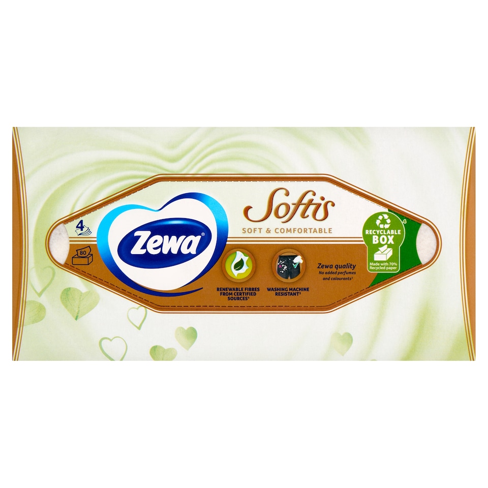 Zewa Softis Soft & Comfortable illatmentes dobozos papír zsebkendő 4 rétegű 80 db  1. kép