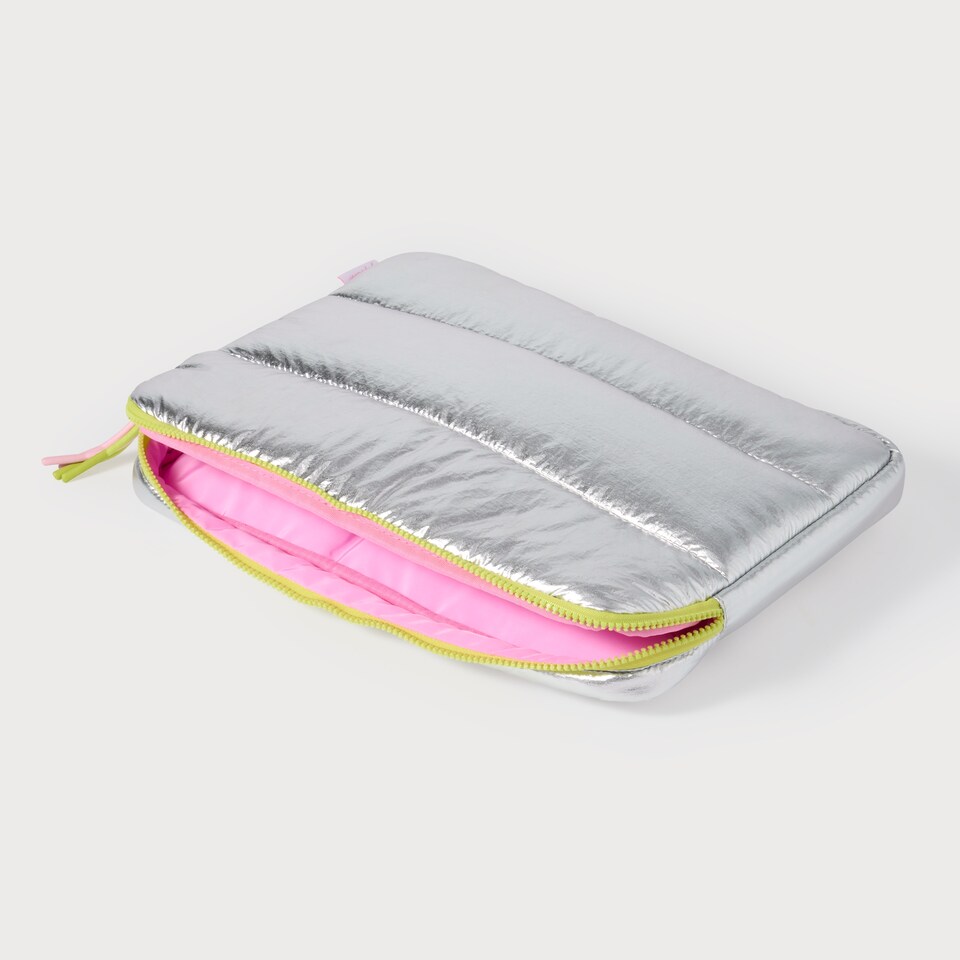 image 1 of Paperchase Something Sweet Padded Silver Laptop Sleeve