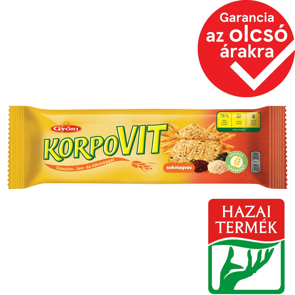 Győri Korpovit Ropogós, édes Keksz Teljes Kiőrlésű Gabonával és Magokkal 174 G