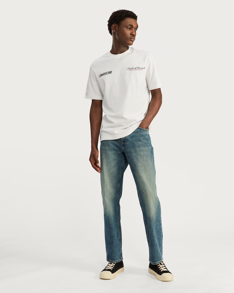 image 1 of NASCAR Print Leader of the Pack Slogan T-Shirt in Cream