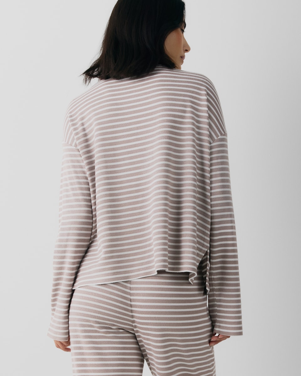 image 1 of F&F Waffle Textured Striped Pyjama Set in Neutral