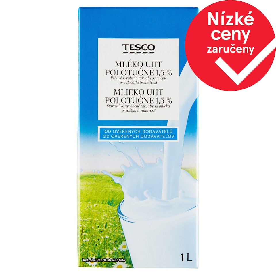 Tesco Mléko UHT polotučné 1,5% 1l