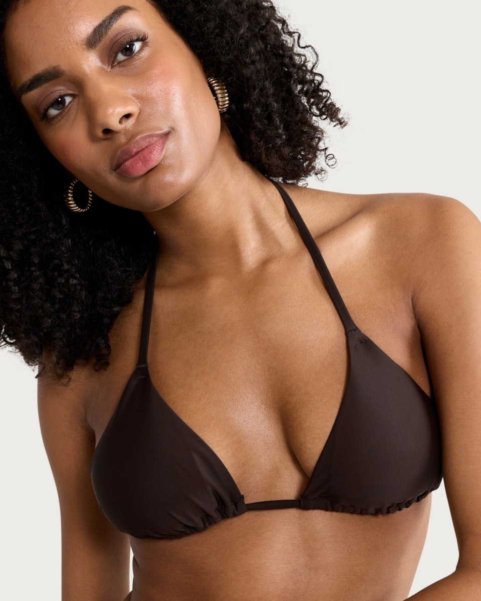 image 1 of F&F Triangle Halter Neck Bikini Top in Brown
