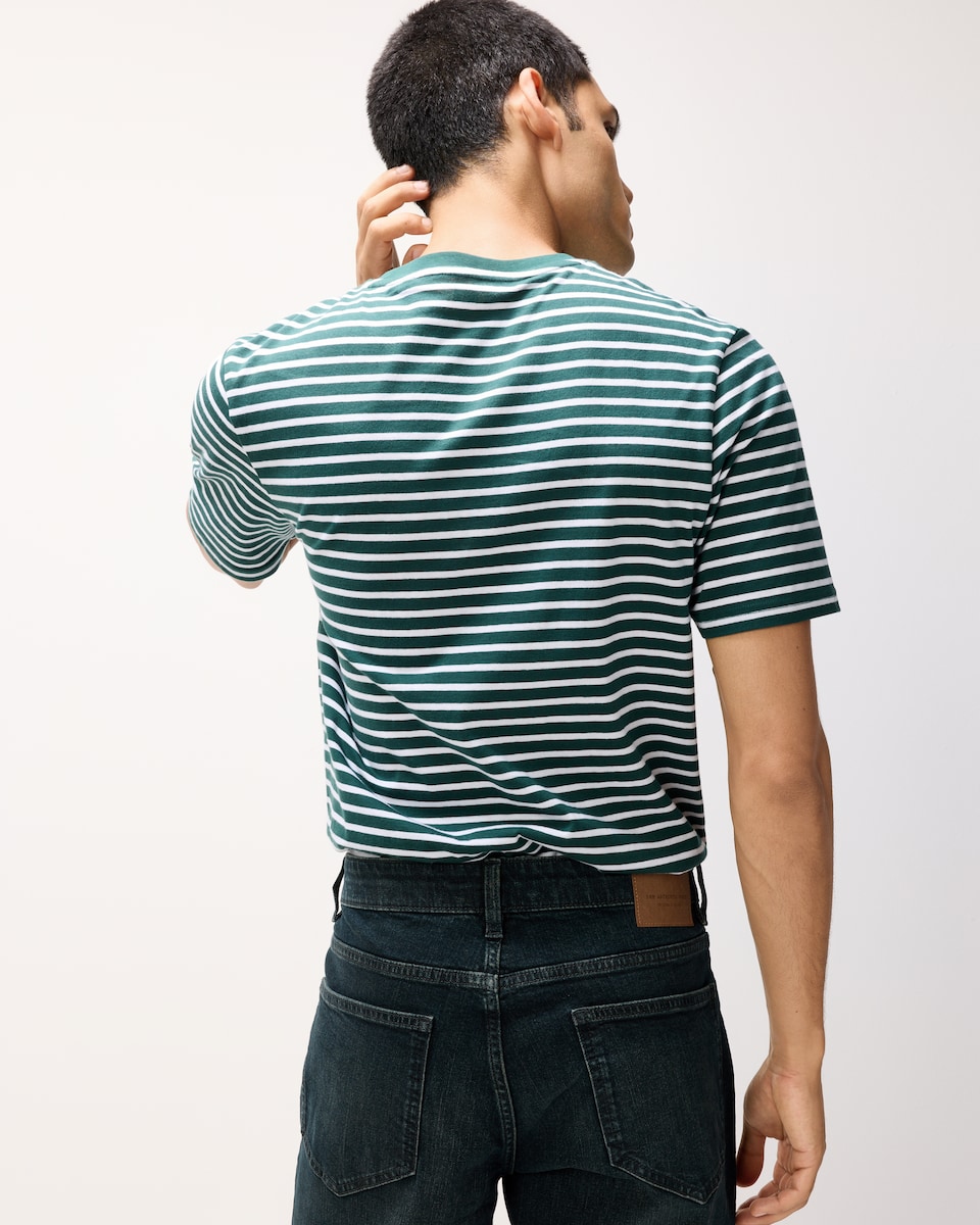 image 1 of F&F Pure Cotton Striped T-Shirt in Green