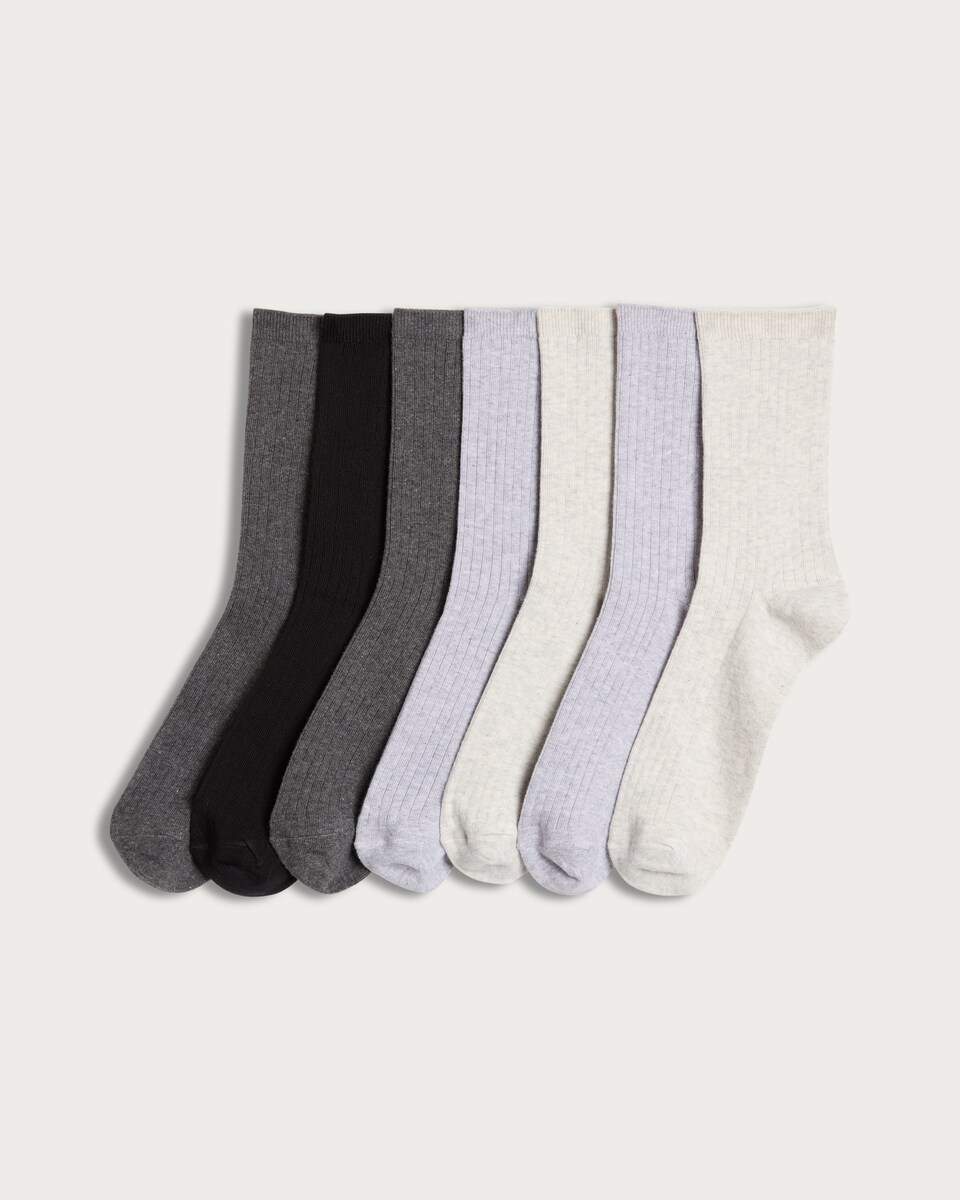 F&F 7-Pack Cotton Rich Ribbed Ankle Socks in Grey