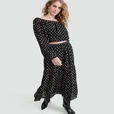 F&F Tiered Metallic Polka Dot Co-ord Midi Skirt in Black