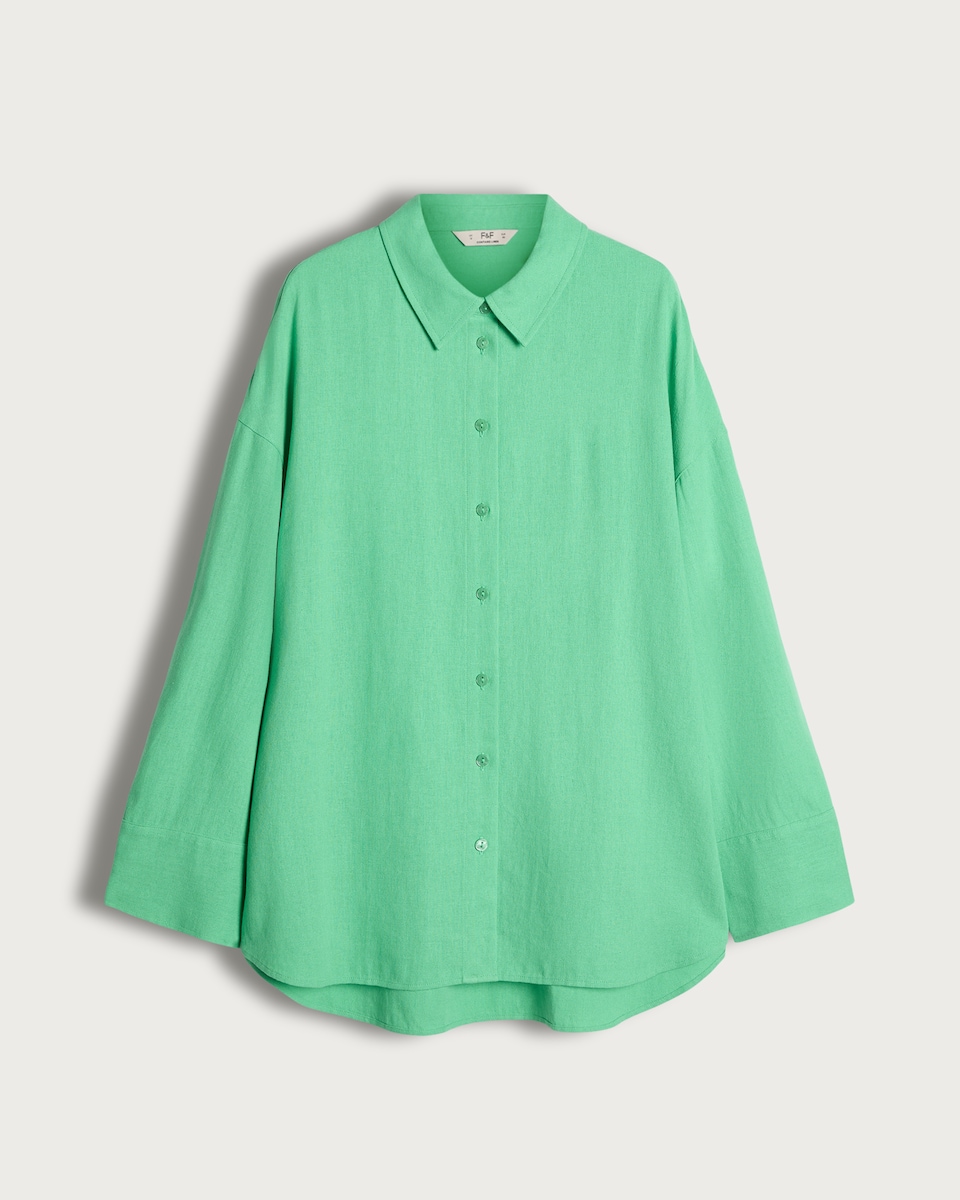 image 1 of F&F Oversized Button Up Shirt with Linen in Green