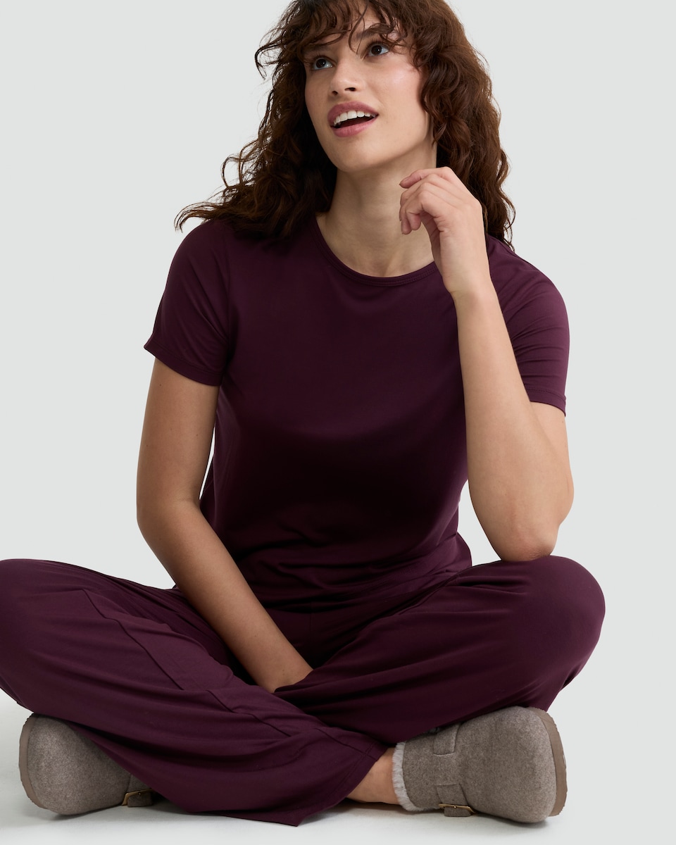 image 1 of F&F Modal Rich Short Sleeved Pyjama T-Shirt in Purple