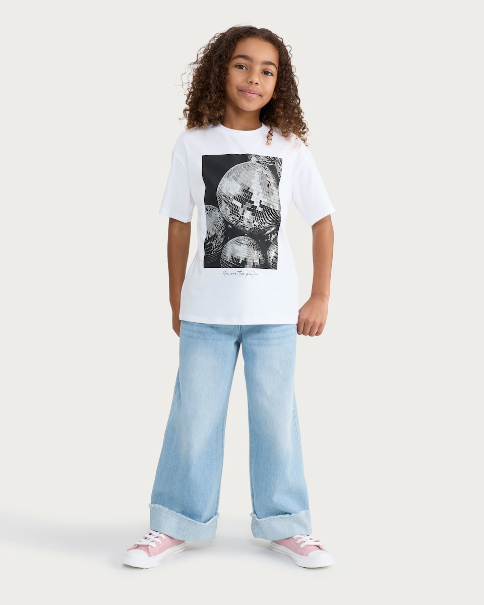 image 1 of F&F Girls Pure Cotton You Are the Glitter T-Shirt in White