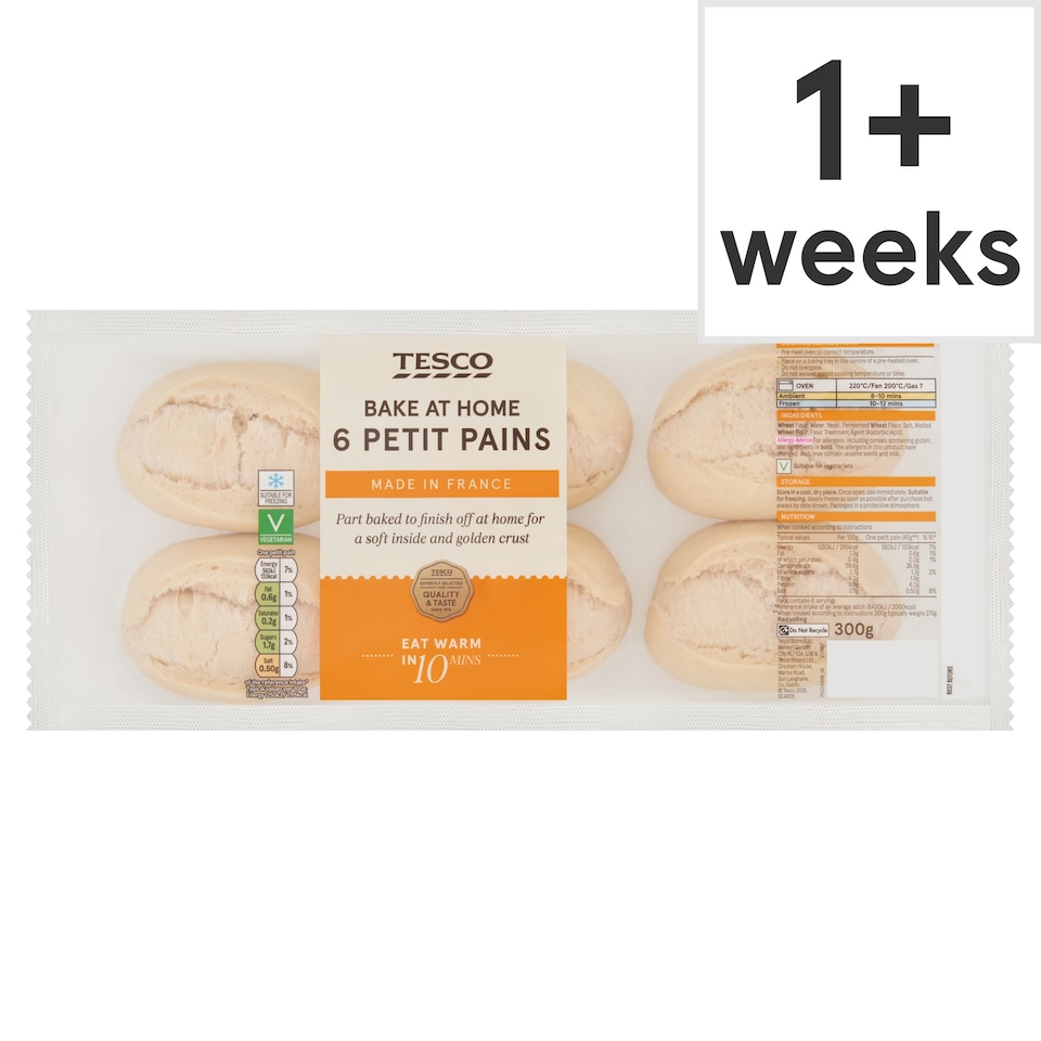 Tesco Bake at Home Part Baked Mini White Rolls 6 Pack