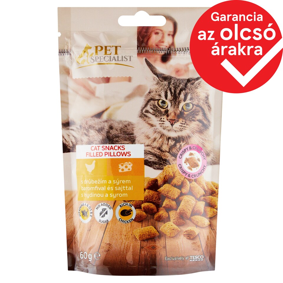 Tesco Pet Specialist Complementary Cat Food, Chese-Filled Crispy Snacks Rich in Chicken 60 g