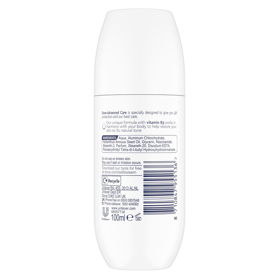 image 1 of Dove Advanced Care Clean Touch Roll On Antiperspirant Deodorant 100Ml